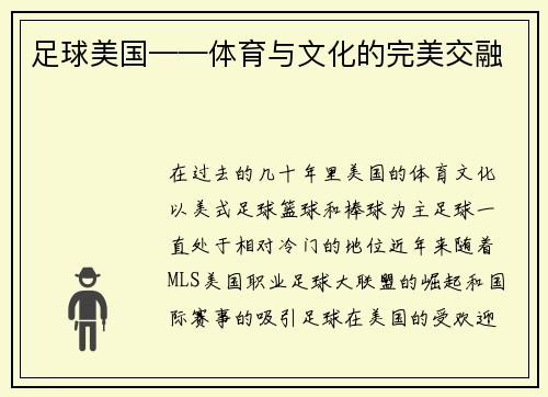 足球美国——体育与文化的完美交融