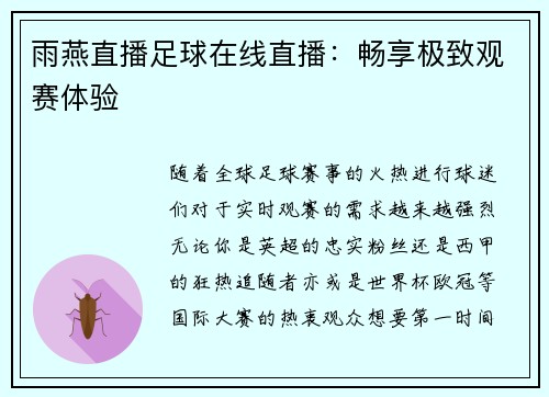 雨燕直播足球在线直播：畅享极致观赛体验