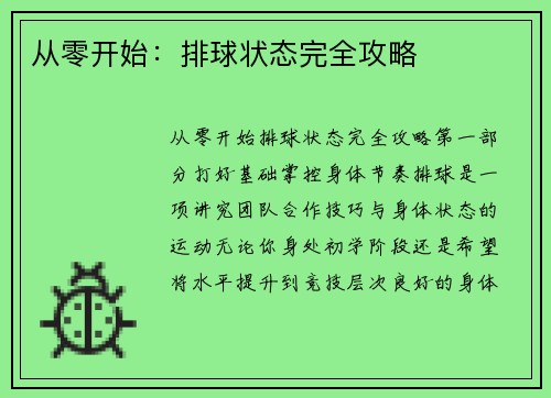 从零开始：排球状态完全攻略