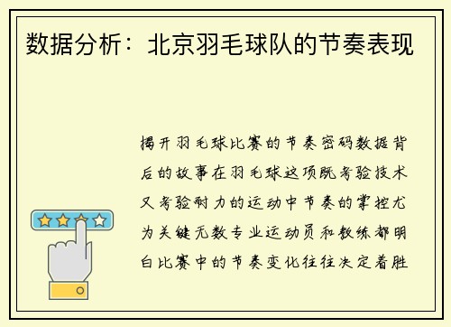 数据分析：北京羽毛球队的节奏表现